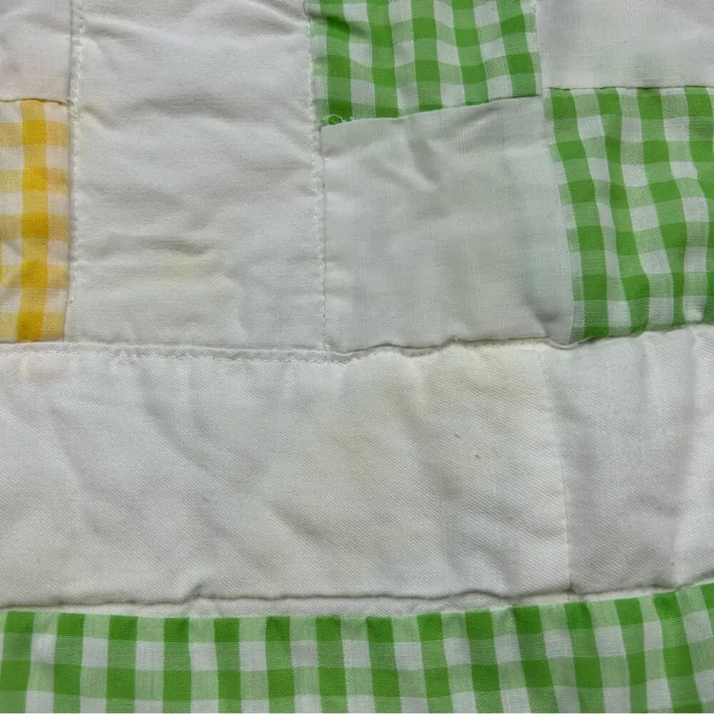 Vintage Handmade Elephant Gingham Baby Crib Yellow Green Quilt 45